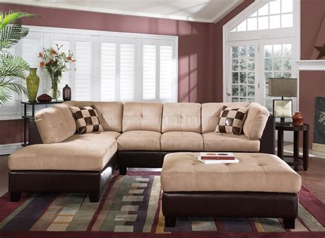 Cream Suede Two Tone Modern Sectional Sofa W Bycast Base