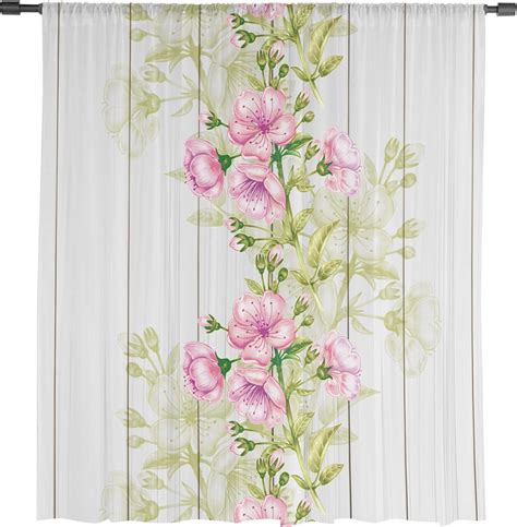 Semi Sheer Window Curtain Spring Sakura Floral Flower Botanical Rod