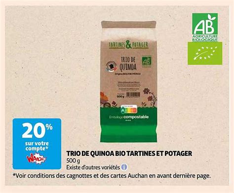 Promo Trio De Quinoa Bio Tartines Et Potager Chez Auchan Icatalogue Fr