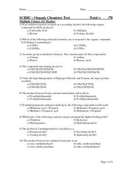 SCH4U Organic Chemistry Test By Paris Lai Teachers Pay Teachers