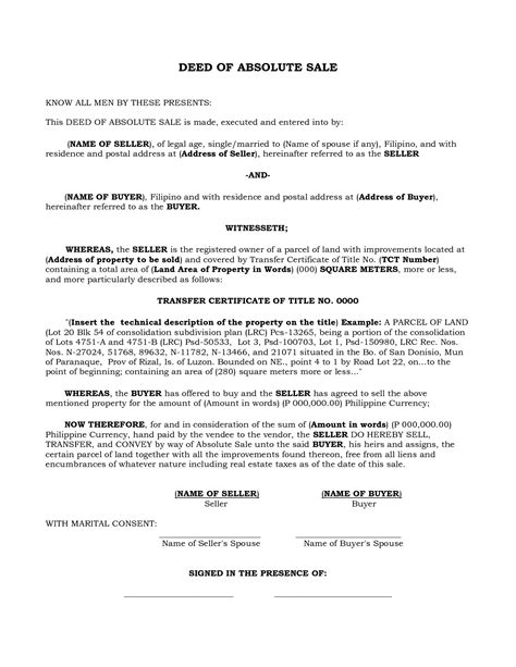 Deed Of Sale Of Real Property Form