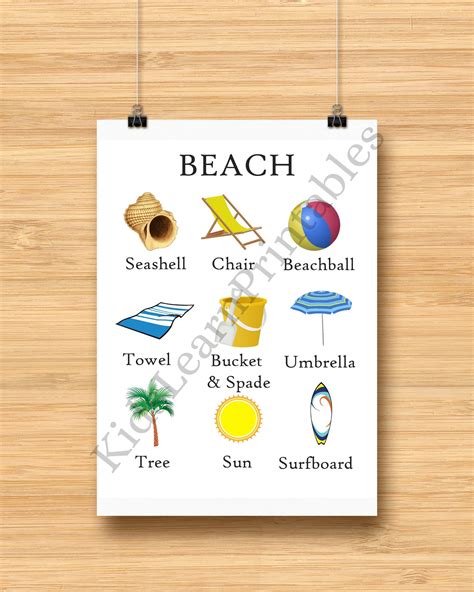 Printable Beach Words Chart, Educational Home Learning, 8.5 X 11 Inch ...