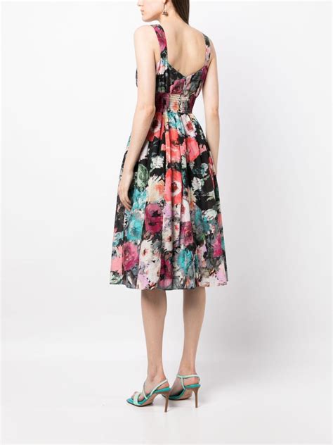 Marchesa Rosa Betony Floral Print Midi Dress Black Farfetch