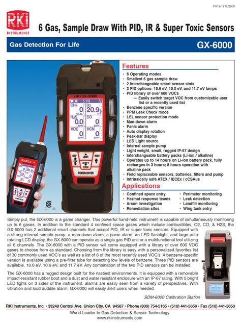 RKI Portable Gas Detector Multi Gas GX 6000