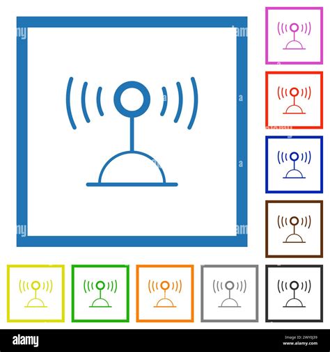 Radio Transmitter Outline Flat Color Icons In Square Frames On White