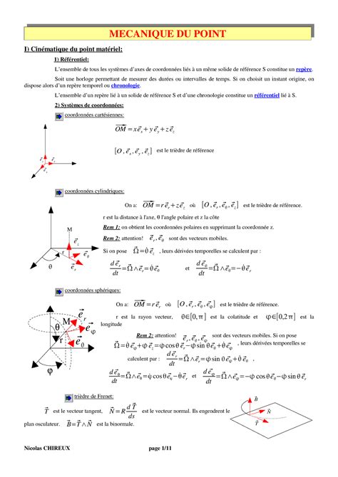 Mecanique Point I Cin Matique Du Point Mat Riel R F Rentiel L
