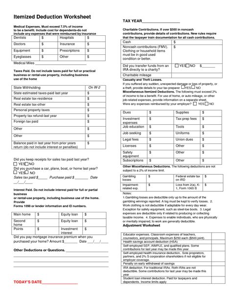 Itemized Deductions Worksheet 2018 Printable Worksheets And