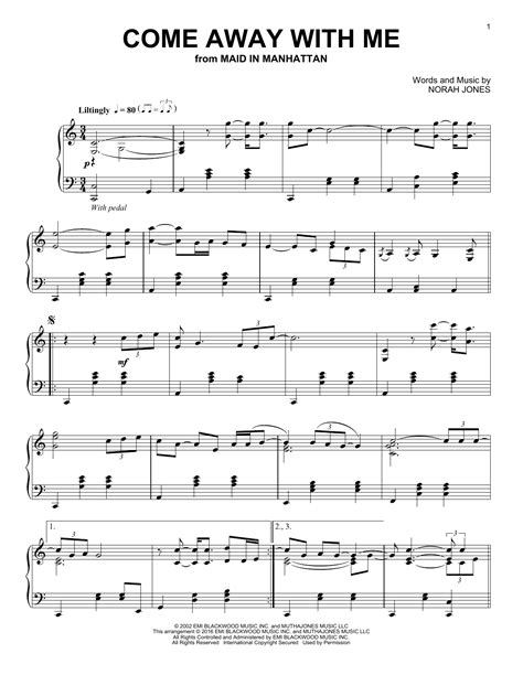 Come Away With Me By Norah Jones Sheet Music For Piano Solo At Sheet Music Direct