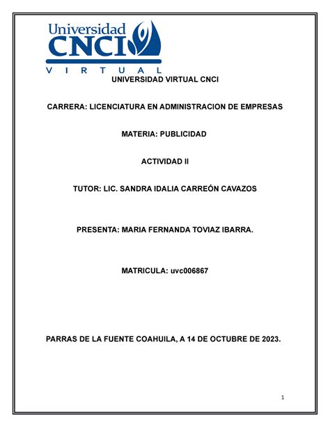 Act Publicidad Universidad Virtual Cnci Carrera Licenciatura En