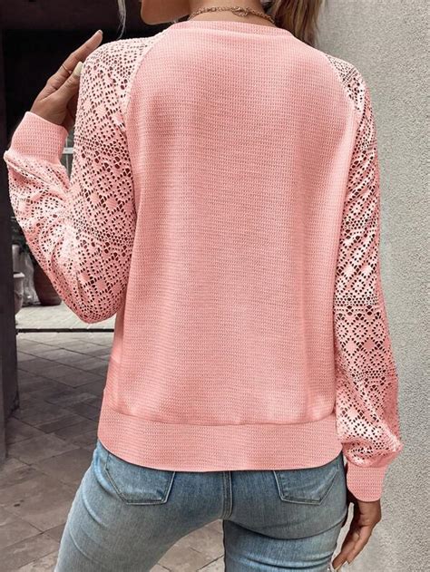 SHEIN LUNE Contrast Lace Raglan Sleeve Sweatshirt SHEIN EUR