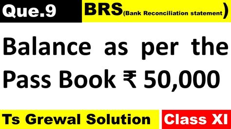 Question 9 Brs Balance As Per Pass Book 50 000 Class 11 Accounts Ts Grewal Solutions