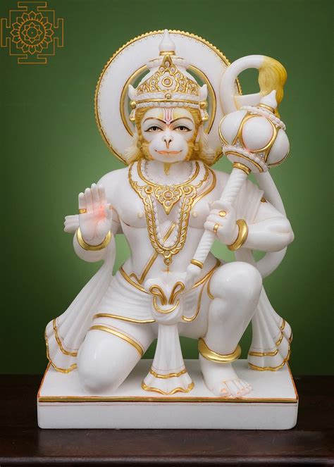 24" Ashirwad Anjaneya (Hanuman Ji) | Handmade | White Marble Hanuman ...