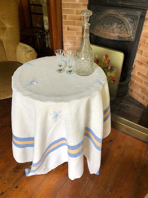 Lovely Vintage Mid Century Irish Linen Embroidered Tablecloth Etsy