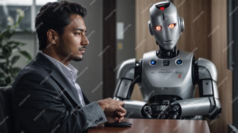 Premium AI Image | AI Robot and Human Await Job Interview Unveiling the ...