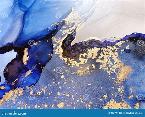 Fondo Azul Abstracto Azul Con Textura Dorada Alcohol Tinta Azul Fondo