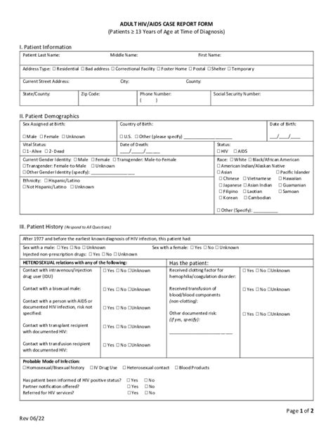 Fillable Online Adult Hiv Aids Case Report Form Patients Years Of