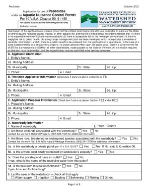 Fillable Online Aquatic Nuisance Control Individual Permit Under V S