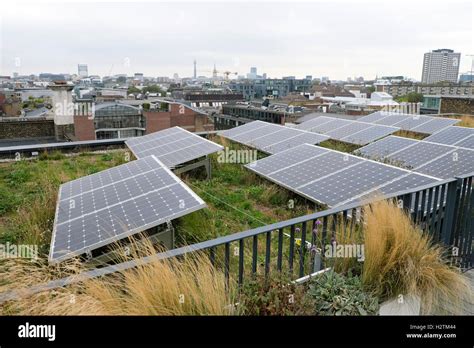 Solar Panels On The Rooftop Garden At Ahmm Architects Office At Stock