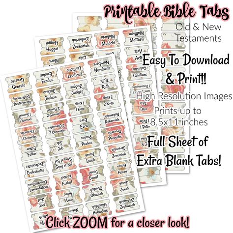 Printable Double Sided Floral Bible Tabs Bible Tab Printable Printable Bible Sticker Bible