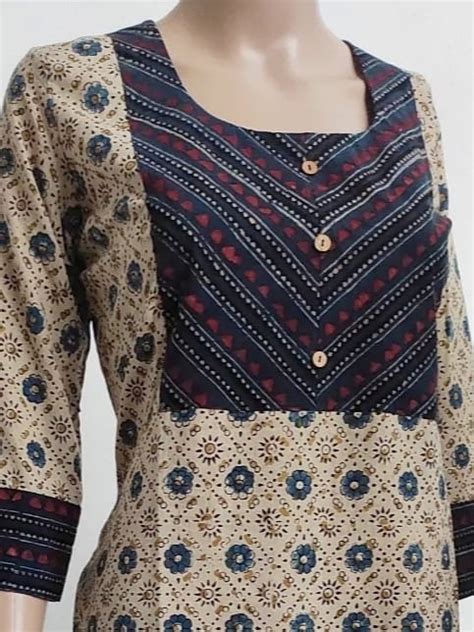 Beige Pure Handblocked Natural Dyed Ajrak Kurti | Indian Ethnic Work ...