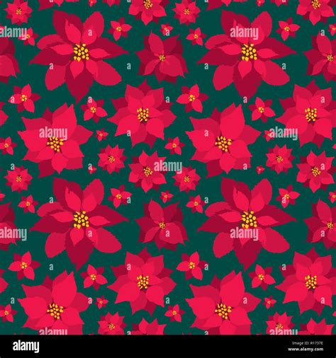 Vector Christmas Seamless Pattern Red Poinsettias Stock Vector Image