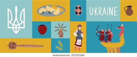 Ukrainian Set National Traditional Symbols Rushnyk Stock Vector