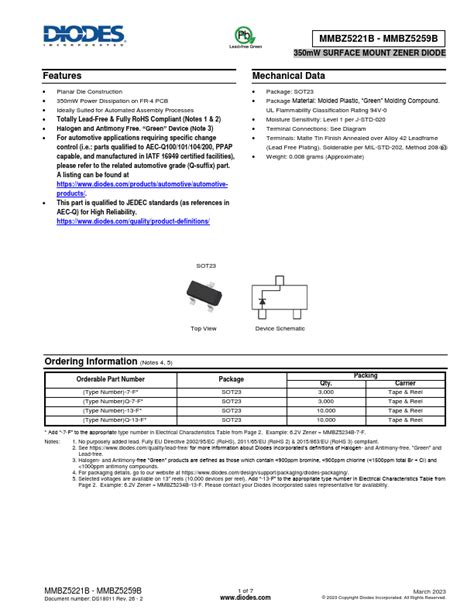 Mmbz B Diodes Diode Hoja De Datos Ficha T Cnica Distribuidor