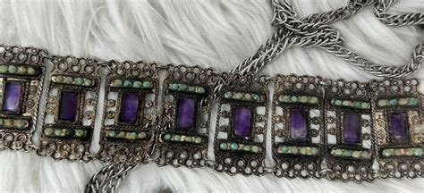 Early Matl Sterling Silver Turquoise Amethyst Bracele Gem