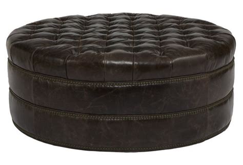 Dark Brown Leather Tufted Ottoman