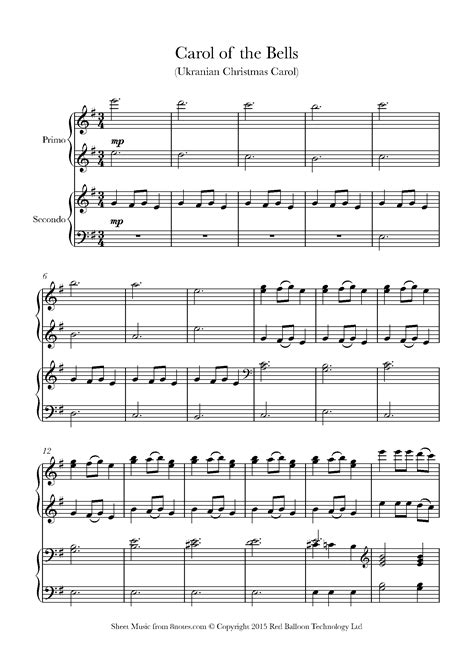 Carol Of The Bells Sheet Music For Piano Duet 8notes