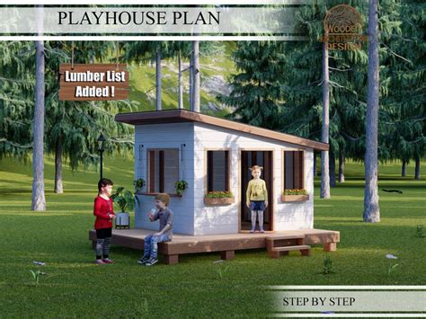 Modern Playhouse Build Plans for Kids, Vintage Cottage Playhouse Plan ...