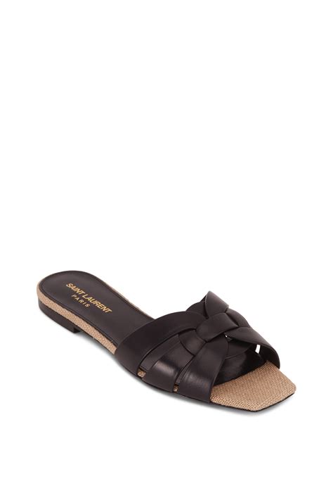 Saint Laurent Nu Pieds Tribute Black Leather And Canvas Sandal