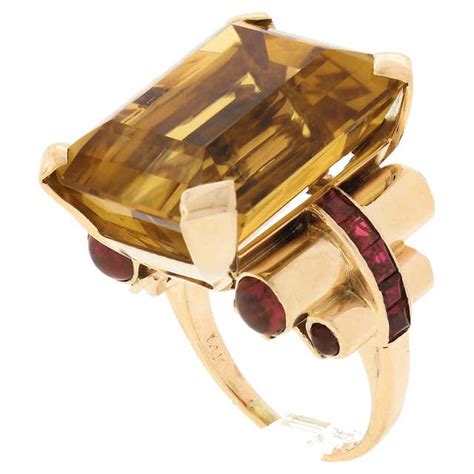 Citrine Ruby Cocktail Ring Vintage 14 Karat Gold Large Statement Ring Jewelry At 1stdibs Large