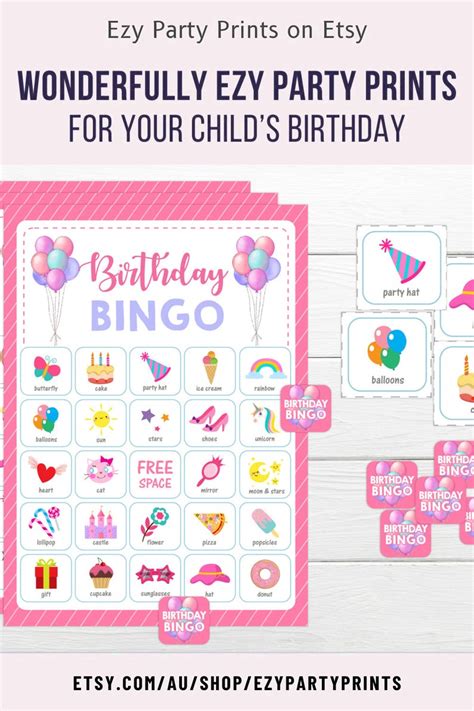 Girls Printable Party Games Kids Instant Print Bingo Printable Bingo ...