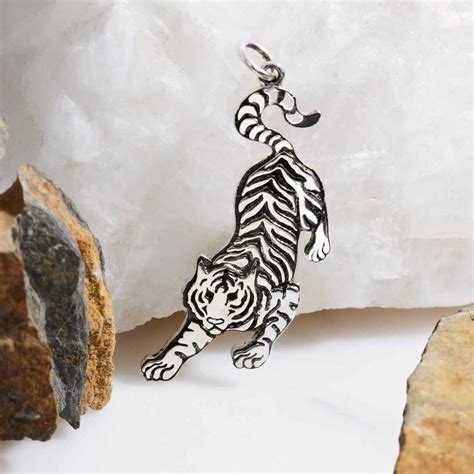 Sterling Silver Prowling Tiger Pendant Tiger Charm Tiger Pendant