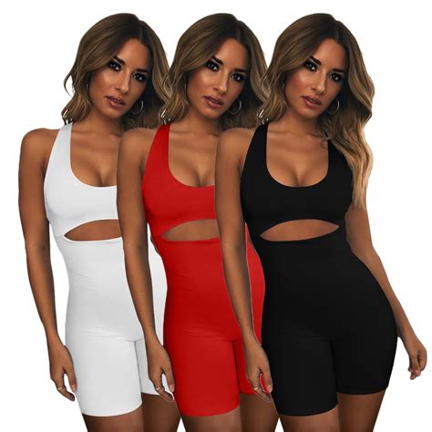 Tob Sexy One Piece Workout Jumpsuit Hollow Out Sleeveless High Waist