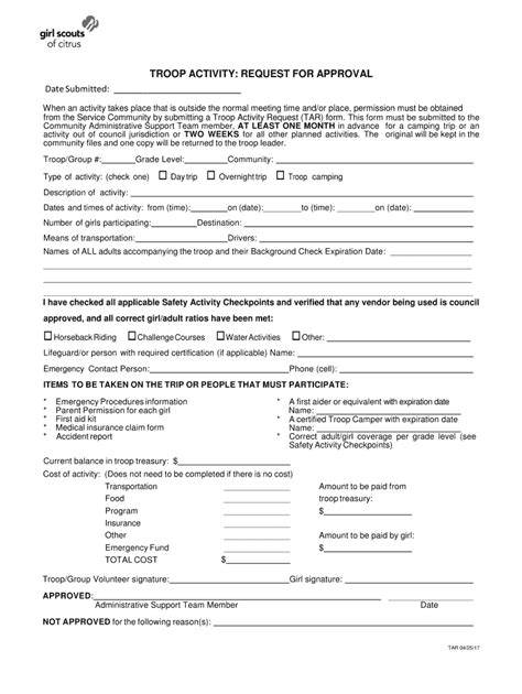 Fillable Online Troop Activity Request For Approval Fax Email Print