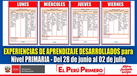 Experiencias De Aprendizaje Desarrollados Para Nivel Primaria Del