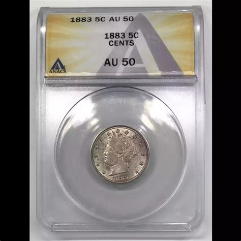 1883 Liberty Head V Nickel Anacs Au 50 With Cents Old Pueblo Coin