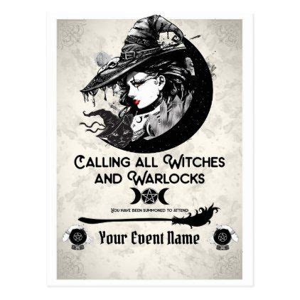 Witches Warlocks Vintage Witch Halloween Party Postcard Zazzle