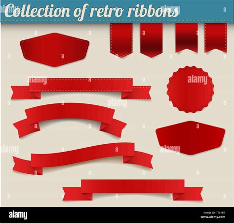 Set Of Red Vector Retro Ribbons Labels Stickers Tabs And Tags Stock