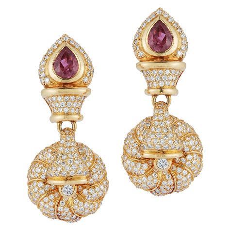 Ruby Diamond Gold Earrings For Sale At 1stDibs