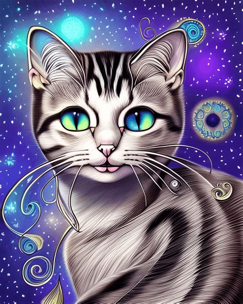 Fantastic Detailed Cat Decorational Background Realistic Drawing ...