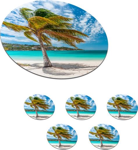 Onderzetters Voor Glazen Rond Strand Palmbomen Wolken 10x10