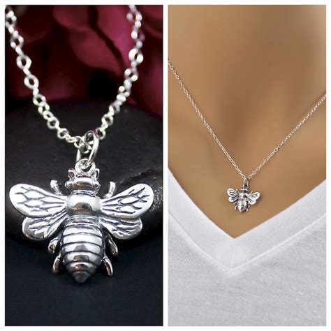 Sterling Silver Large Bee Necklace Honeybee Necklace Bee Etsy