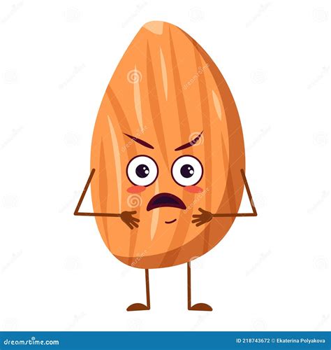 Cute Almond Characters With Angry Emotions Face Arms And Legs The