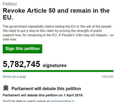 Petition To Revoke Article 50 Rejected After Hitting 5750000