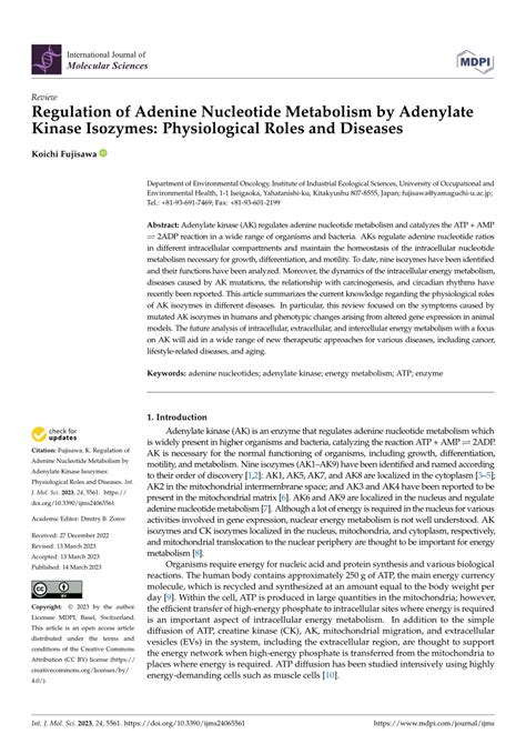 (PDF) Regulation of Adenine Nucleotide Metabolism by Adenylate Kinase Isozymes: Physiological ...