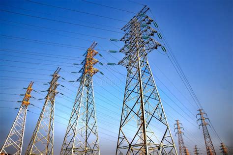 High Voltage Electric Tower Stock Image Image Of High Blue