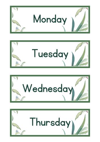 Botanical Days of the Week labels | Teaching Resources